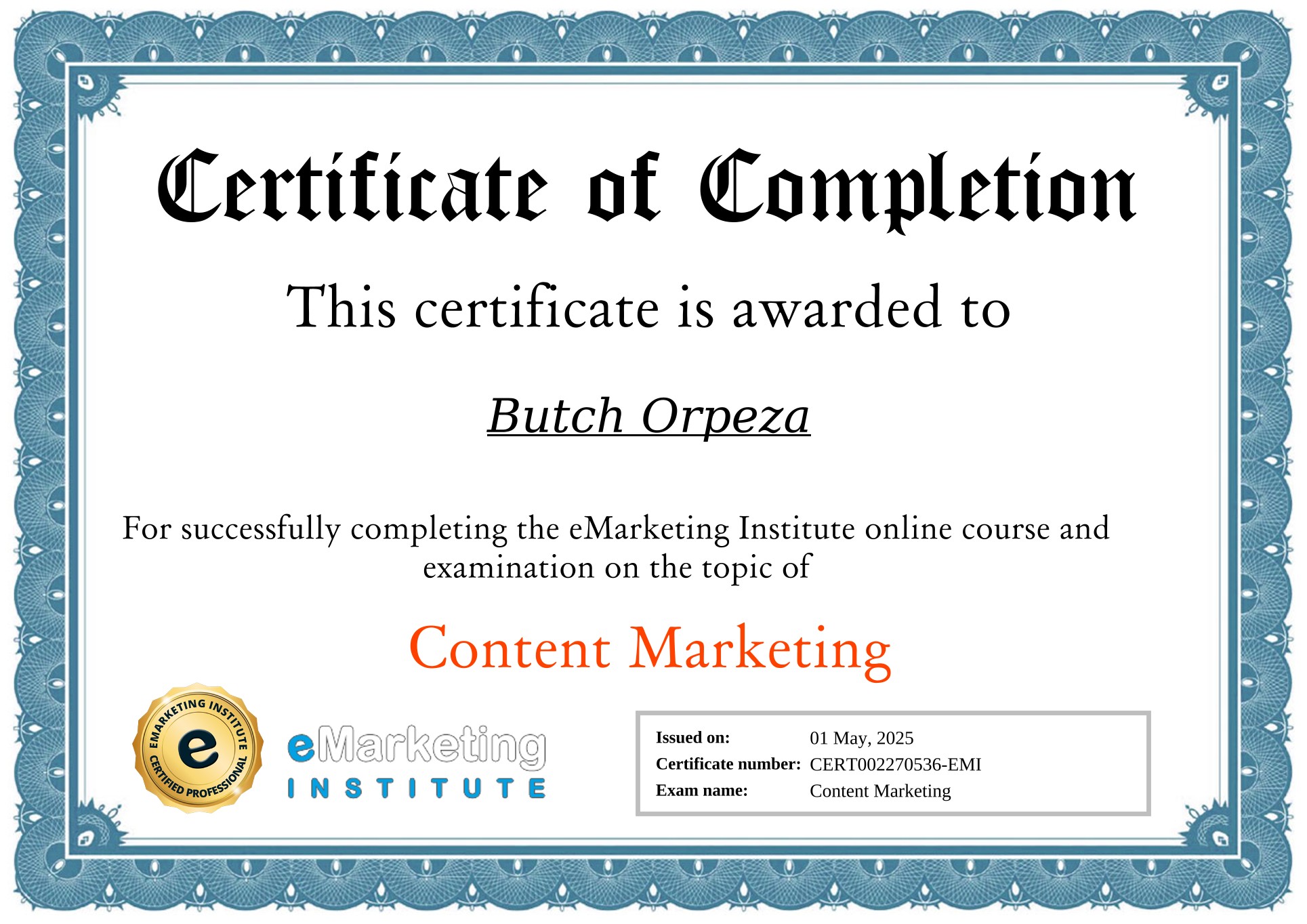 Content Marketing Certificate