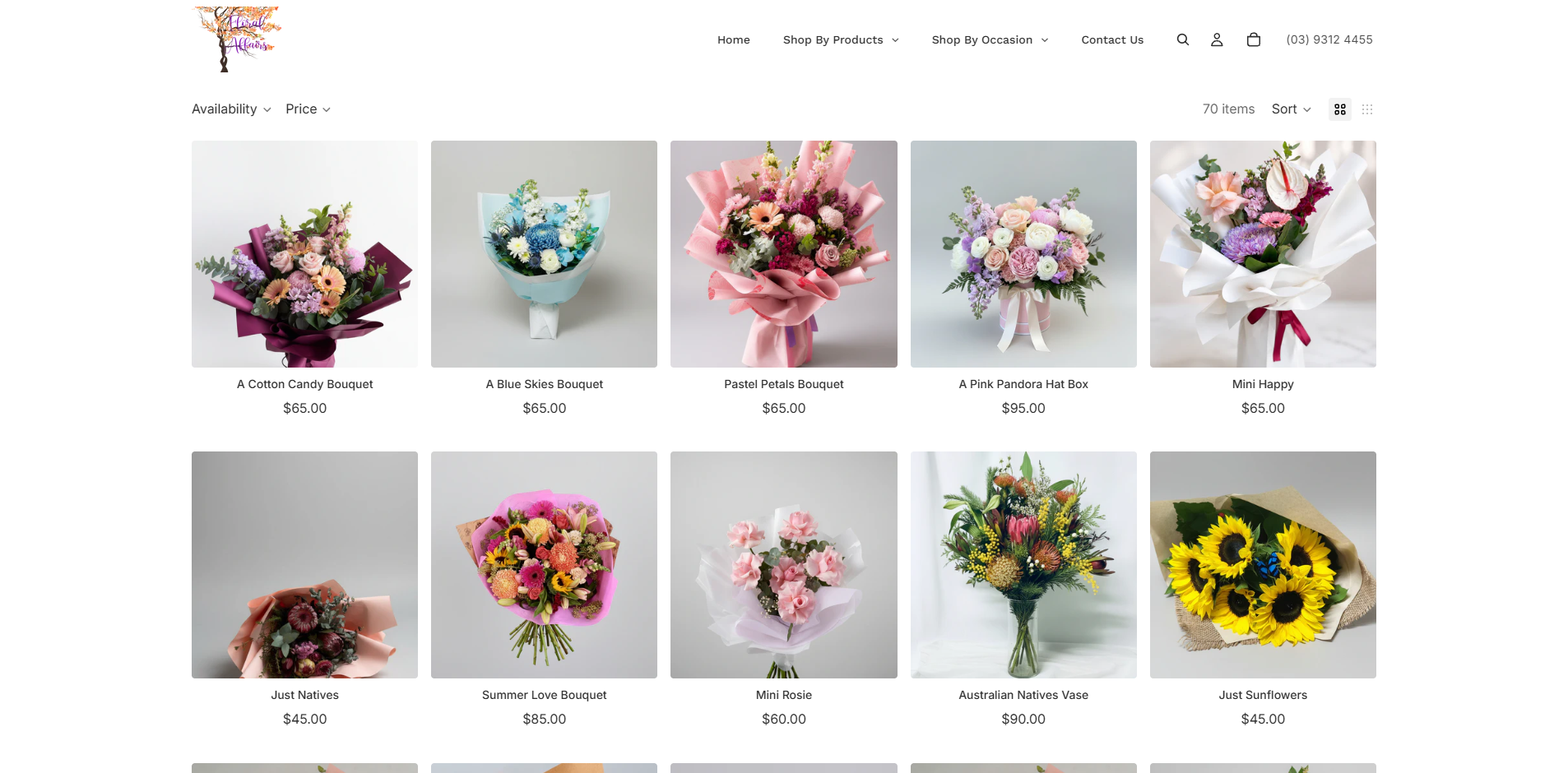 Floral Affairs homepage showing the redesigned, mobile-first storefront with same-day delivery messaging